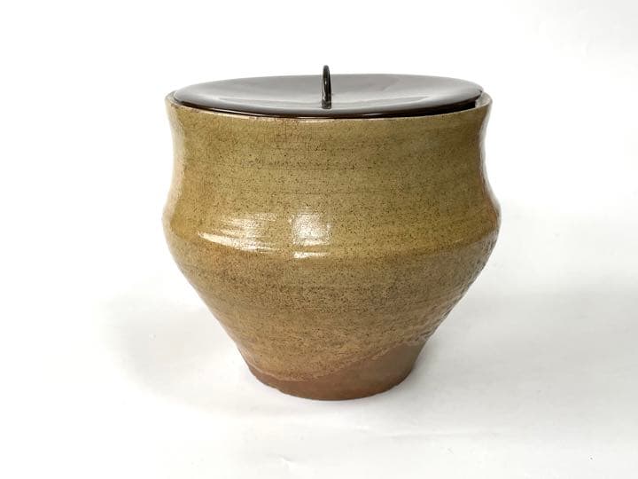 骨董　古美術　権兵衛焼　水指　出雲　楽山　伊羅保　黄伊羅保　枇杷　茶道具　塗蓋