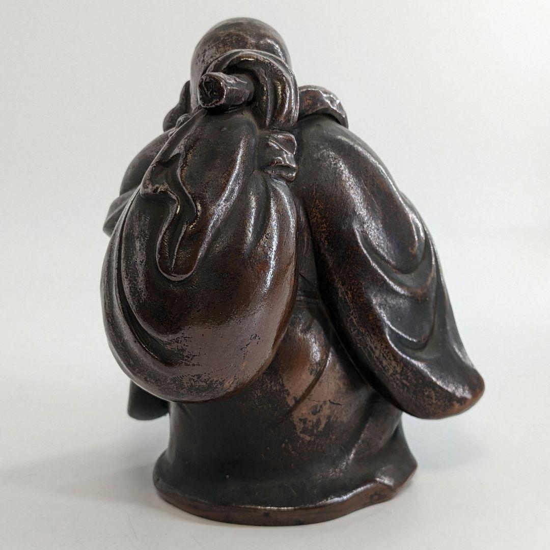 明治大正期 備前焼 布袋尊像 置物 布袋様 七福神 縁起物 踊り布袋 工芸品