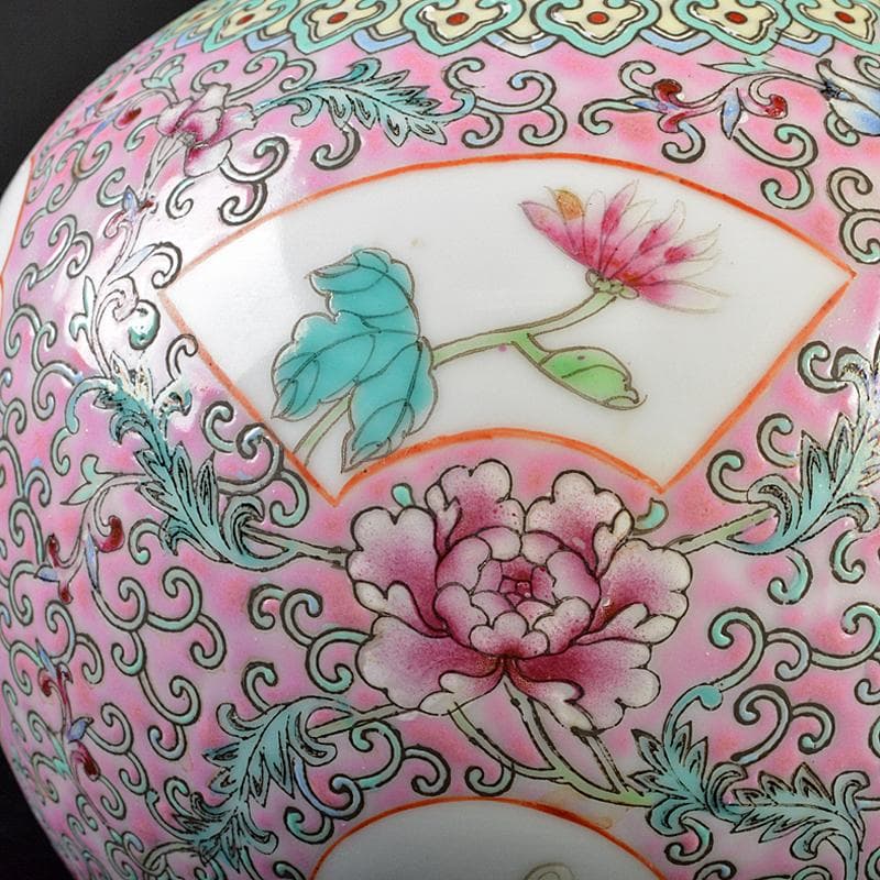 中国　中国景徳鎮　粉彩　花鳥文　天球瓶　M　R5862B