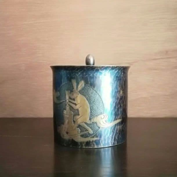 逸品　玉川堂　鎚起銅器　兎図紋　蓋物　小物入れ　煙草入れ　和骨董　アンティーク