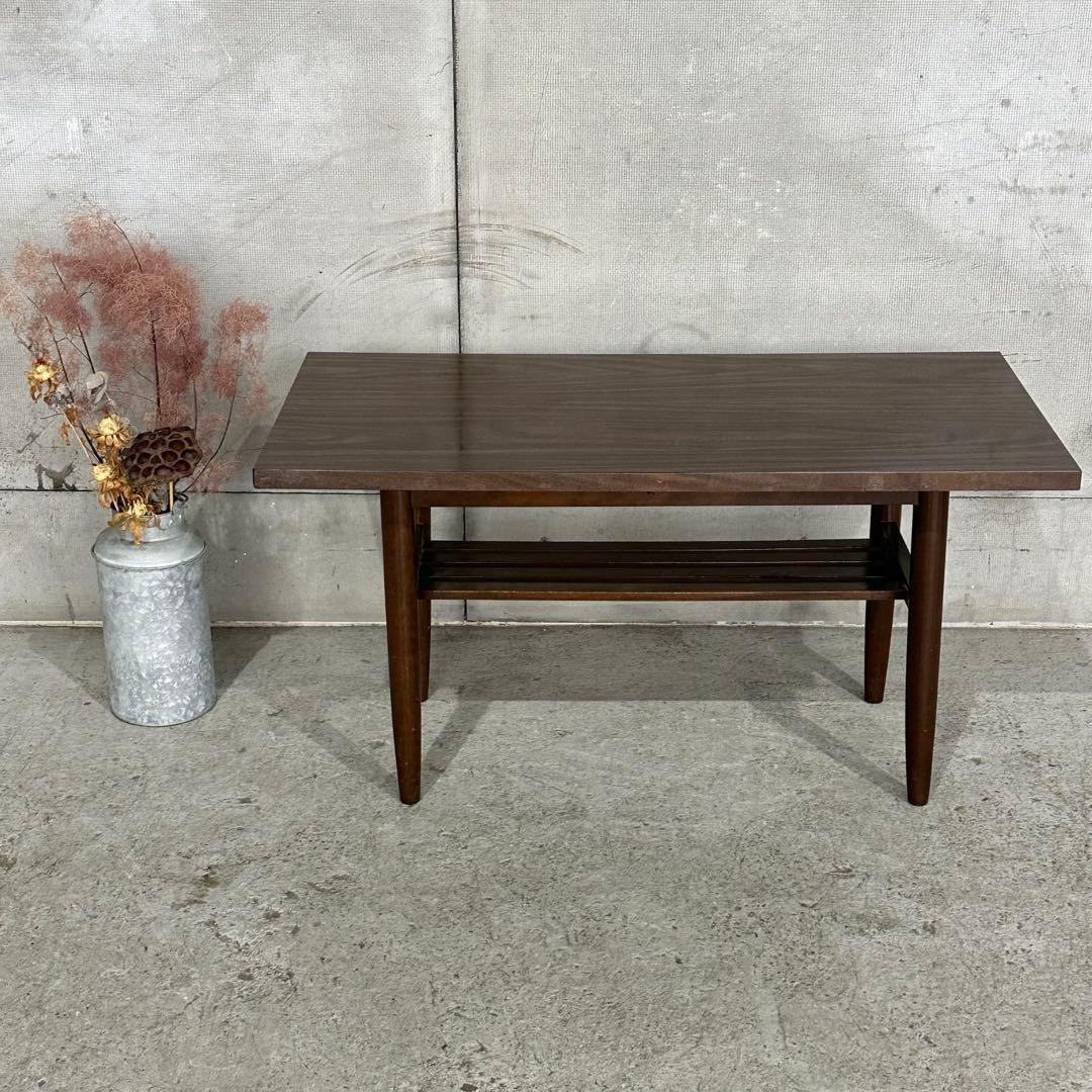 ✦80s✦ ミッドセンチュリー 昭和レトロ ローテーブル 棚付 応接 木製