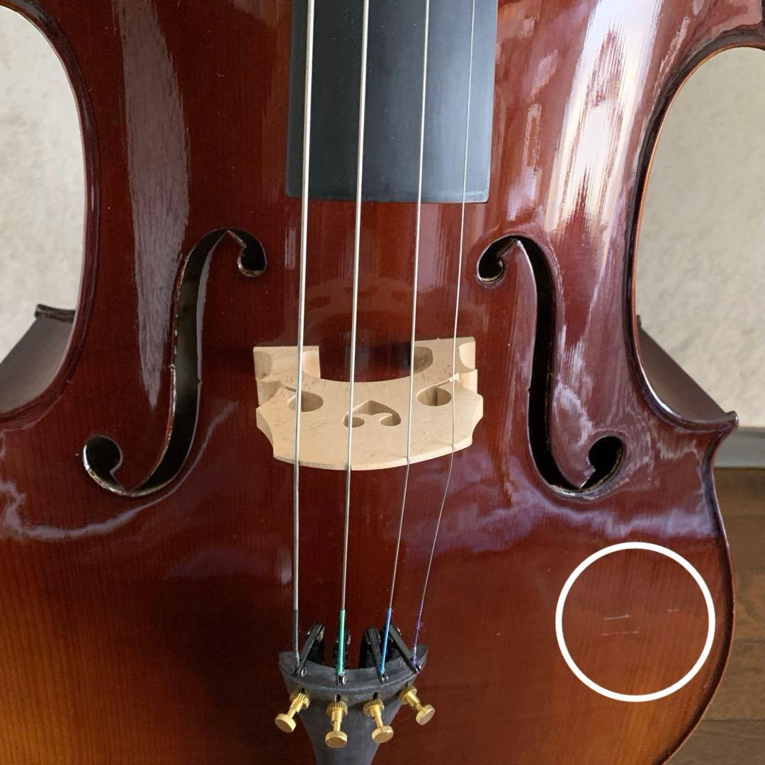 チェロ　木製　光沢仕上げ　ソフトケース付　松脂　弦楽器