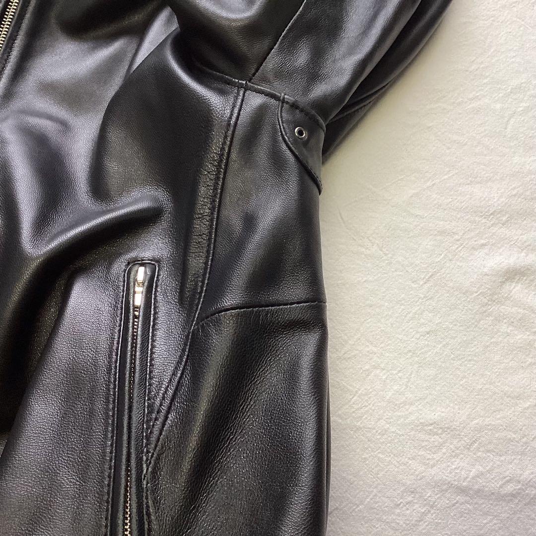 B&Y ラムレザー シングルライダースジャケット ブラック XL