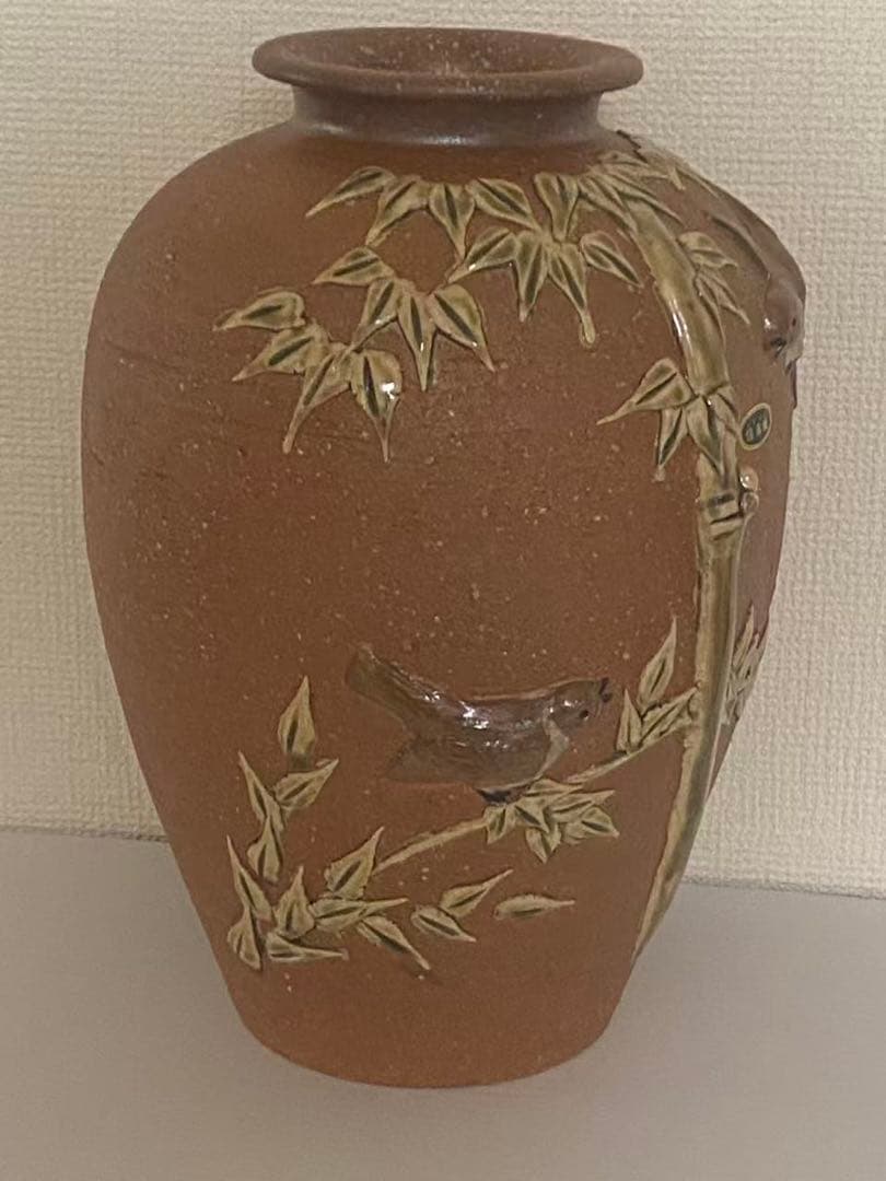 信楽燒 西尾紫行作竹雀在銘 大壺古美術/時代物 希少品