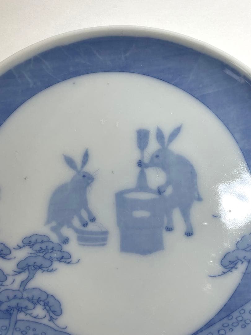 明治　印判皿　月うさぎ