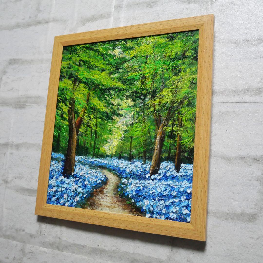 油絵 油彩 油彩画 絵 絵画【森の中の青い花】