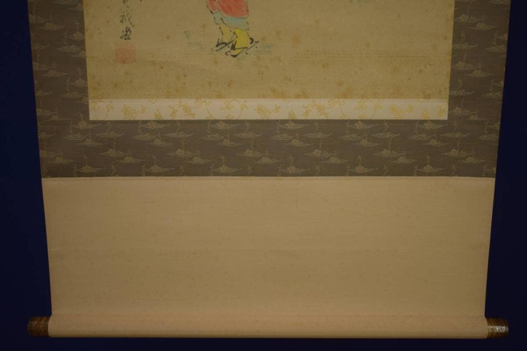 真作/晴夫/人物傘画句/小林一茶の句/布袋屋掛軸HI-737