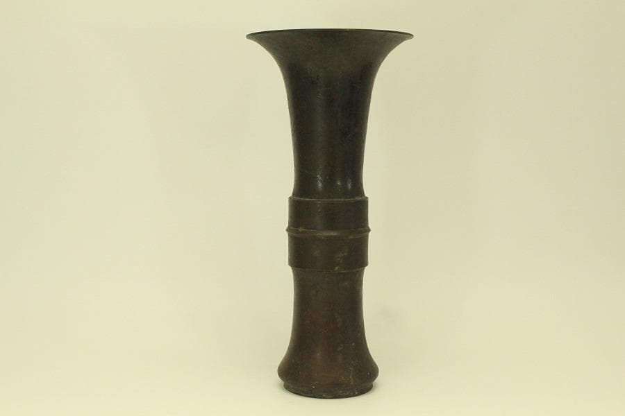 古銅 尊式 花器 高37.3cm 時代物 古美術 京都古寺蔵品(BB508)