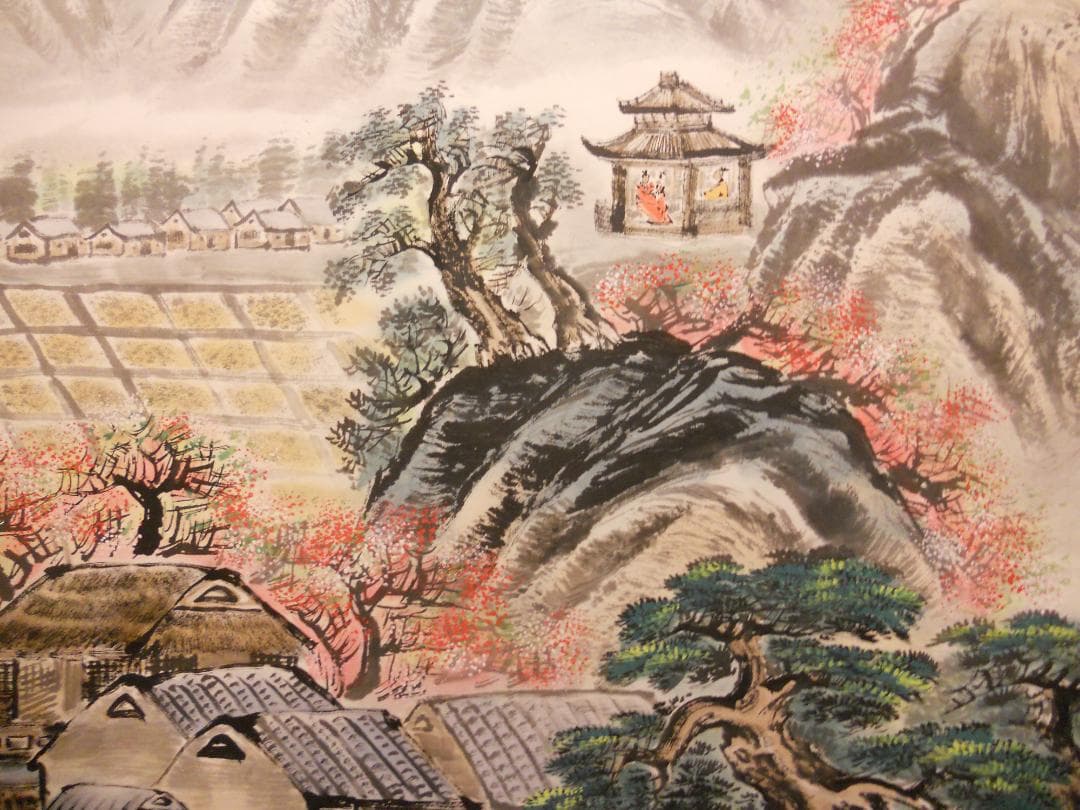 掛け軸 簡大坤 桃源郷図 紙本 逸品 複製 希少 軸装 茶道具 掛軸 美品 です