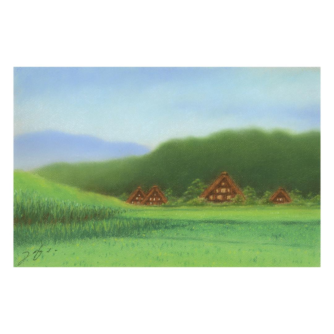 パステル画（原画）白川郷。