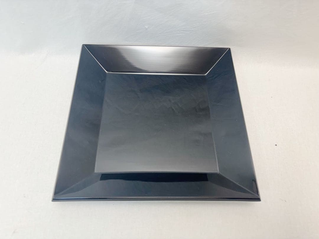 未使用 茶道具 塗師 静峰作 輪島塗 木製黒真塗 四方盆 干菓子器 共箱