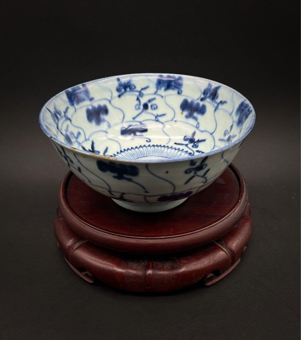 中国美術 古玩 骨董品 清時　雲紋樣青華染付碗 磁器