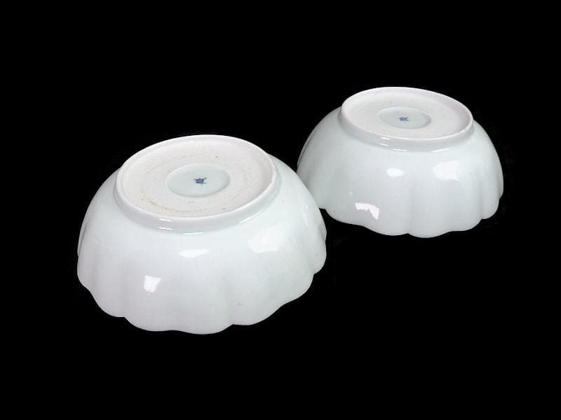 古伊万里　染付　雷紋に雲　花鳥紋の図　膾皿　２客　江戸期　E411AS-CEz