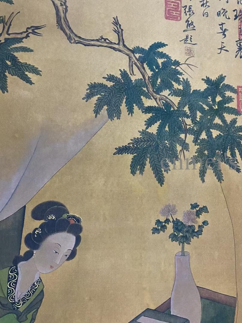 中国古美術 明代 仇英款 人物画 掛軸 絹布 唐物 古画 名家書画 水彩画 肉筆