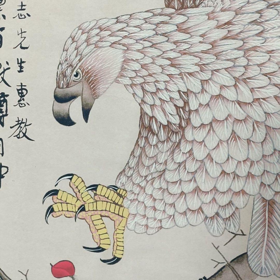 旧蔵書画【徐悲鴻款 花鳥図】鷹図　鑑定証書付き　中堂掛軸