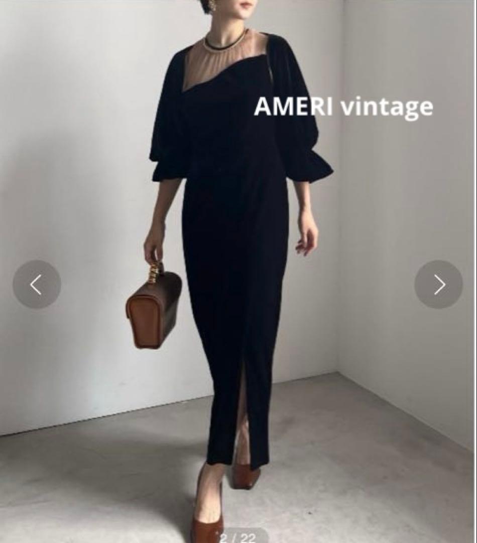 AMERI 2WAY CURVE VELOURS DRESS ブラック　M 冬服