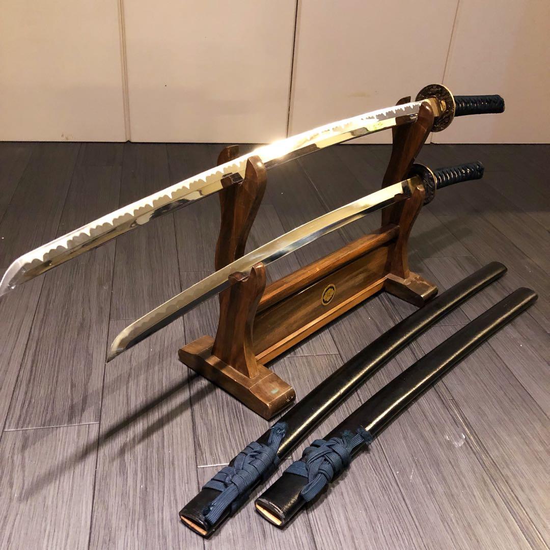 高級模造刀　居合刀　 美術刀剣　太刀　脇差　大小セット　緑拵え