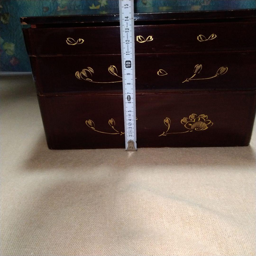 ☘ 明治時代 骨董 漆器 　野弁当　重箱 風景花絵　漆塗内朱　天然木