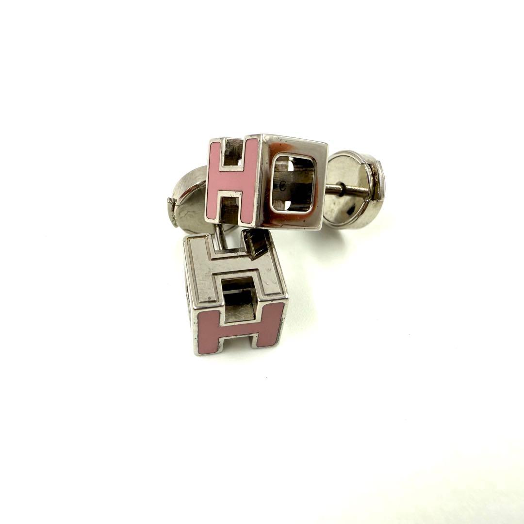 HERMES エルメス　ガージュドアッシュ Hキューブピアス　ピンク