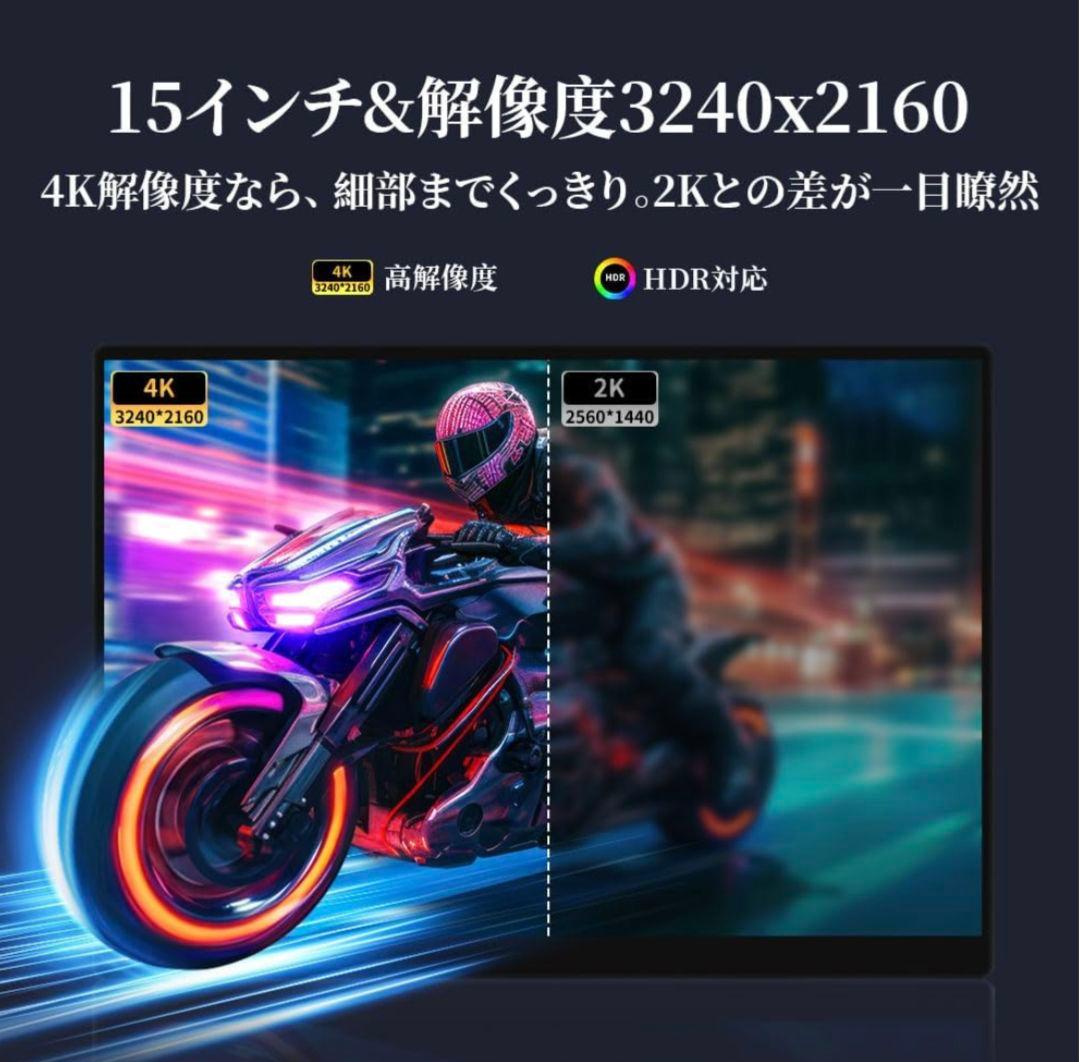 モバイルモニター 15インチ 4K タッチパネル ポータブルモニター USB