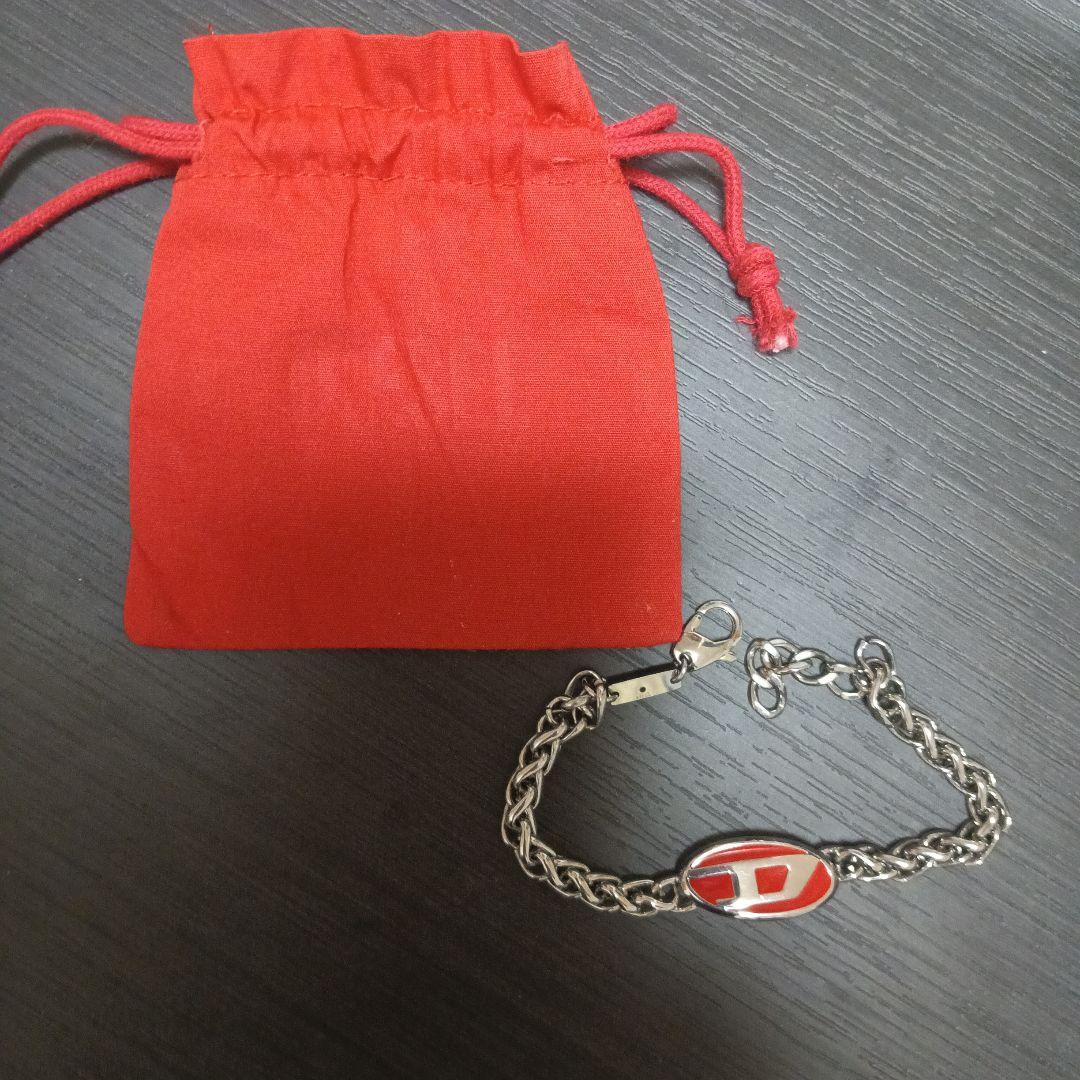 DIESEL ディーゼル レッド チェーンブレスレット ステンレス