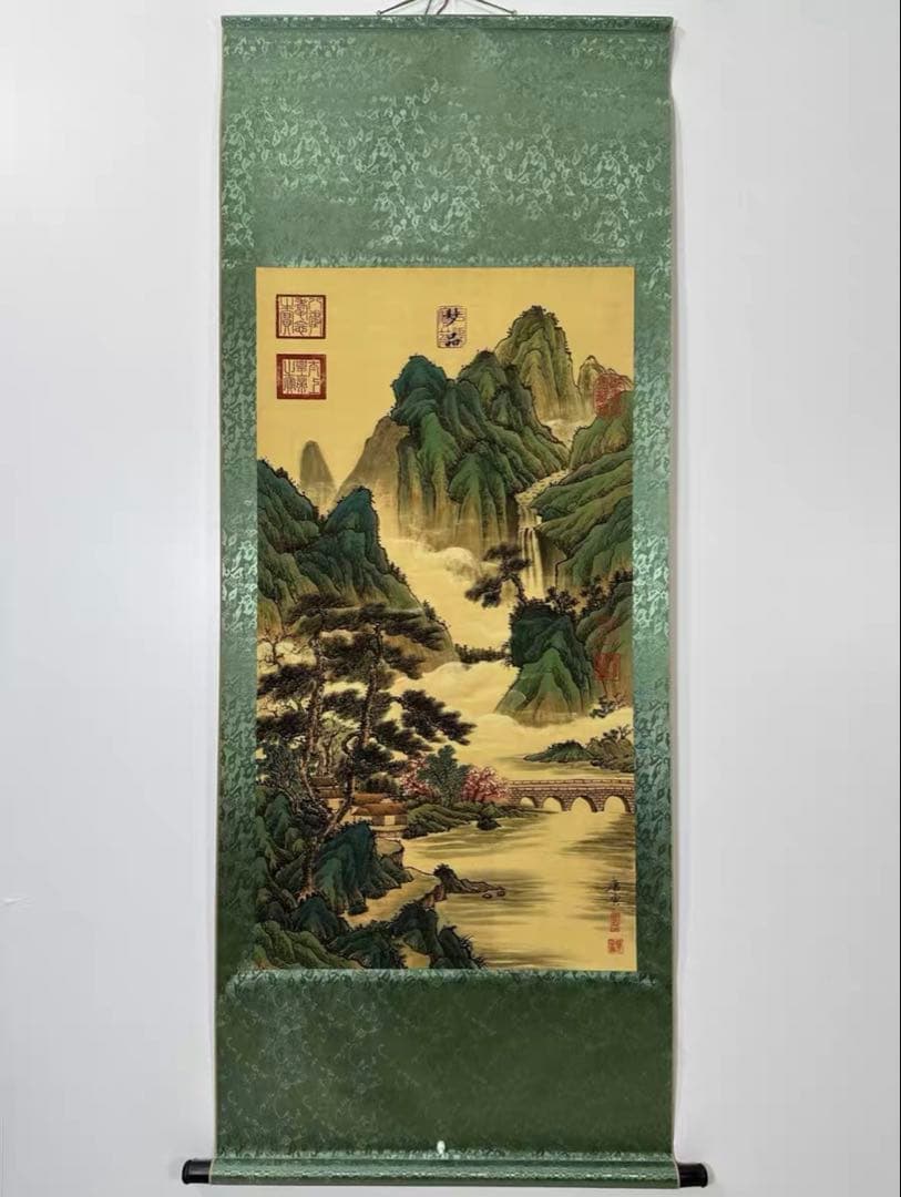 中国山水画 掛け軸 唐寅《松環水秀》 三尺 中堂掛け軸／防伪标识付き／実物撮影