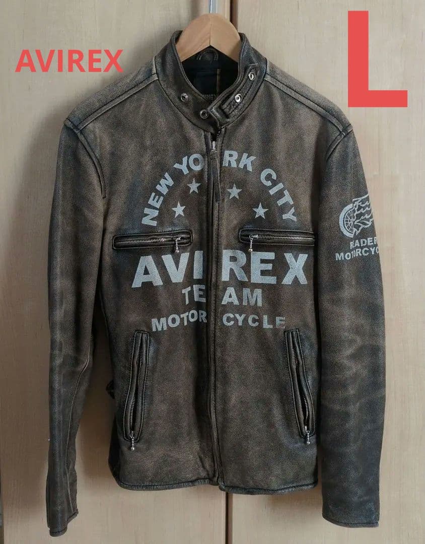 AVIREX ダークブラウン レザーライダースジャケット