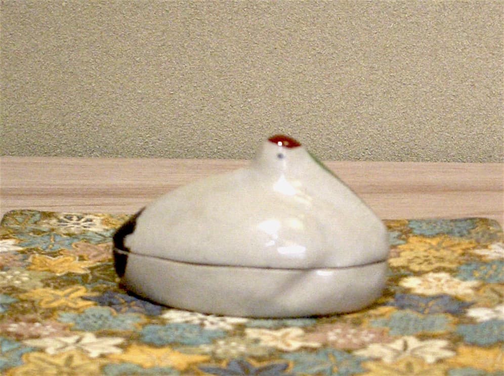 善光寺焼　東野窯　大森光彦作　鶴香合　無傷　共箱　古物。