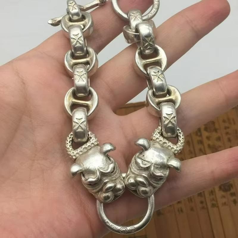 ★シルバー925 ダブルブルドッグ ヴィンテージチェーンブレスレット