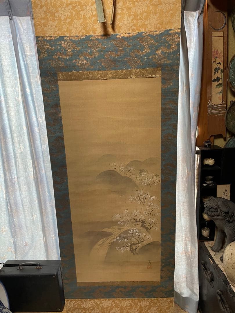 狩野常信画、軸、41.91センチ、共箱、『茅野』古画、名家の蔵出し、泣きの処分品