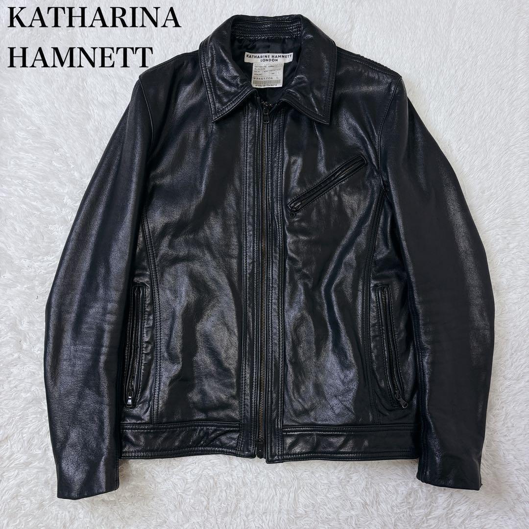 美品　キャサリンハムネット　シングルライダースジャケット　レザー　牛革　L