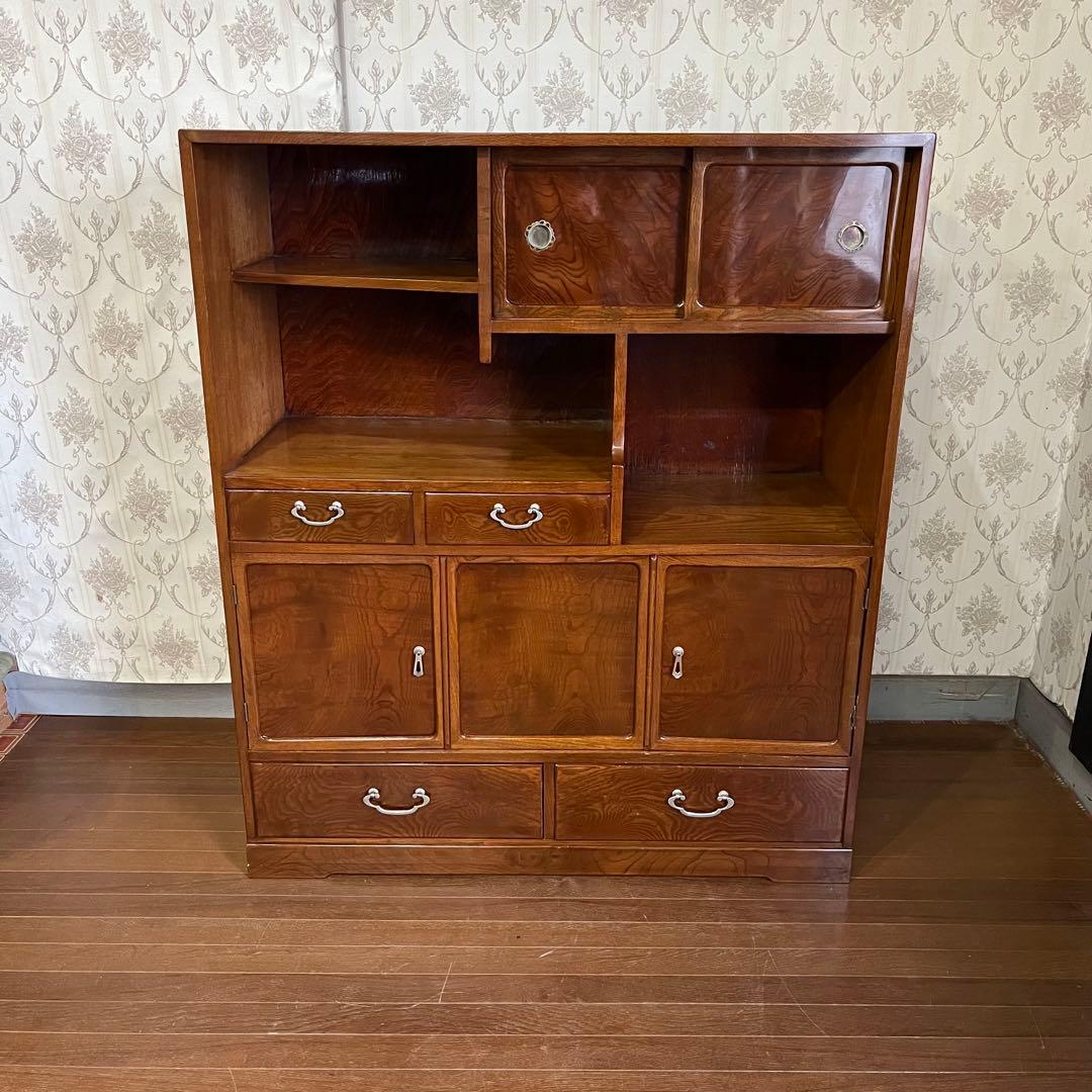 【アンティーク】木製 茶箪笥 水屋箪笥 飾り棚 キャビネット 食器棚 古民家