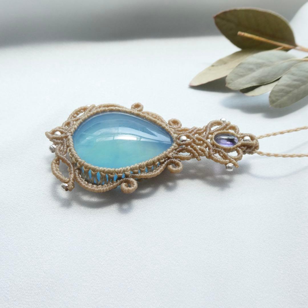 アクアマリン・アイオライトのマクラメネックレス