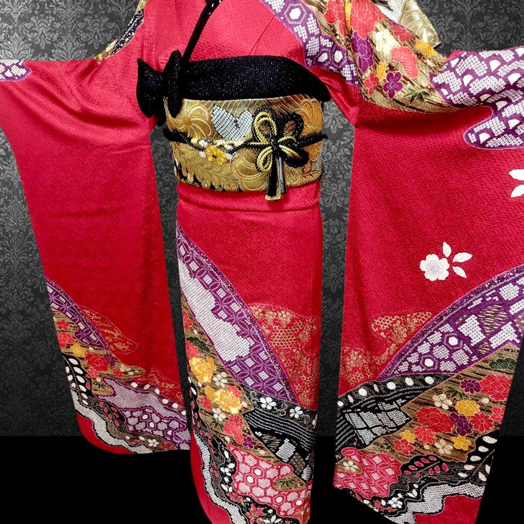 大特価SALE中☆振袖フルセット(7点)・成人式・総絞り・エンボス加工・金駒刺繍