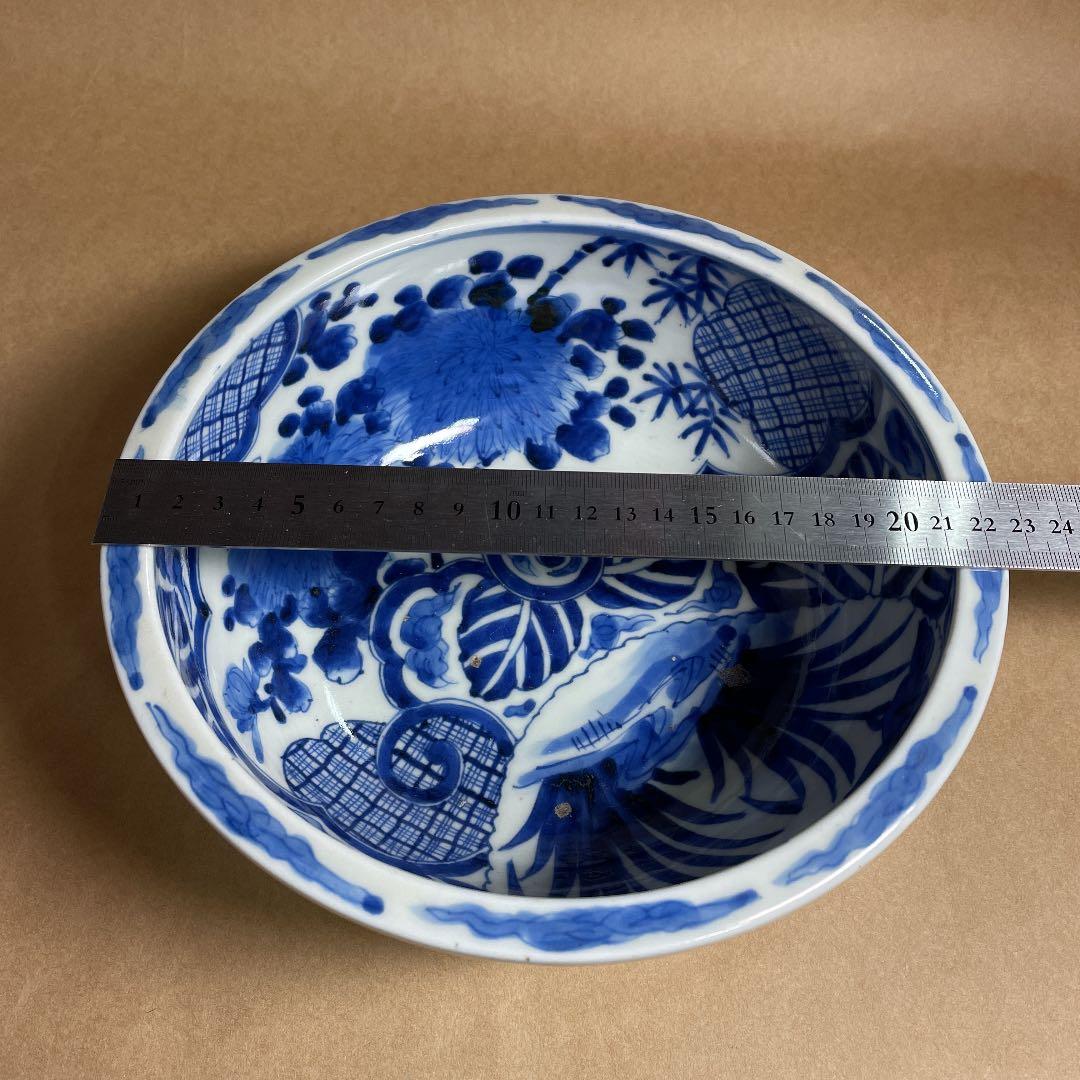古い大鉢　【m38 染付　呉須　古伊万里　骨董　レトロ　アンティーク　ベロ藍】
