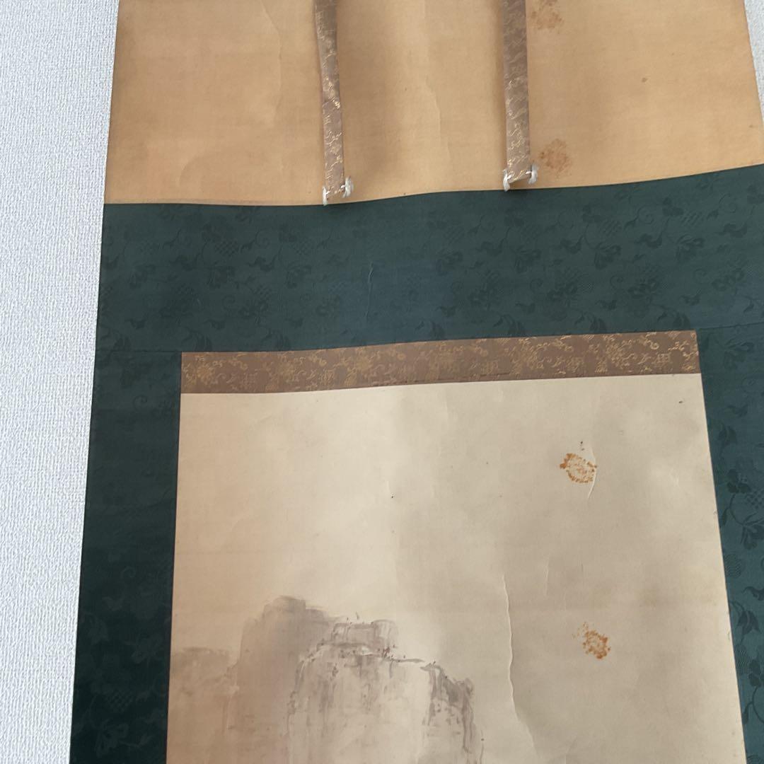 風景画 絹本 作者 題目不詳 軸先漆木細工軸