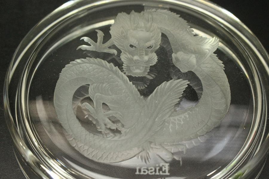 HOYA クリスタル 龍皿 3個 揃 未使用(A608)