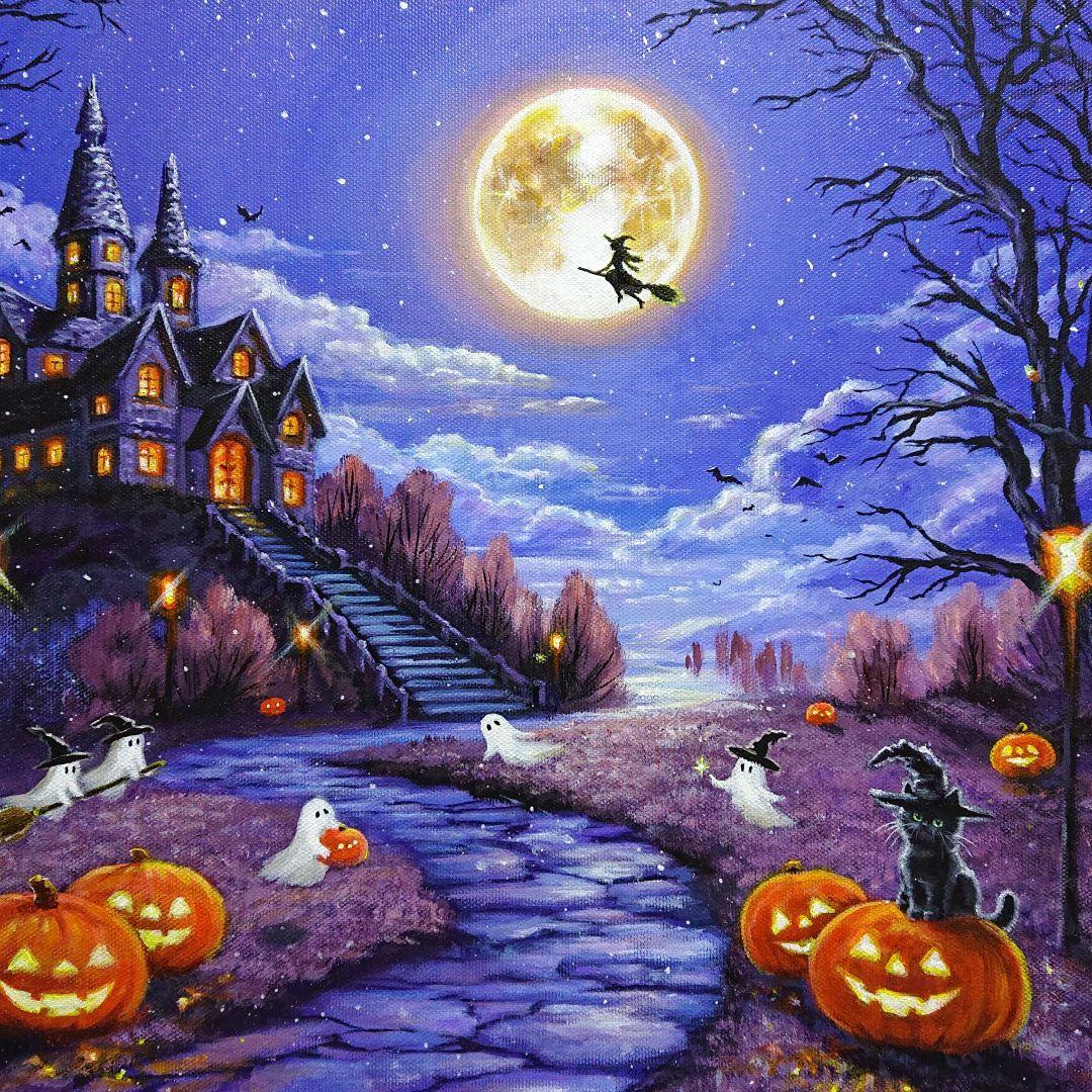 R*U様 【Halloween party】アクリル画 F6 風景画 絵画