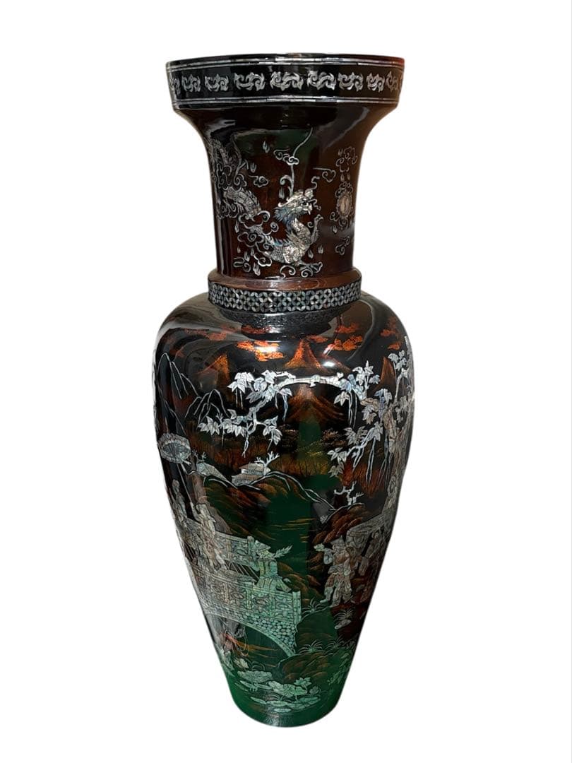 【レア物】超大型インテリア 特大壺 漆器 花瓶 銀色装飾