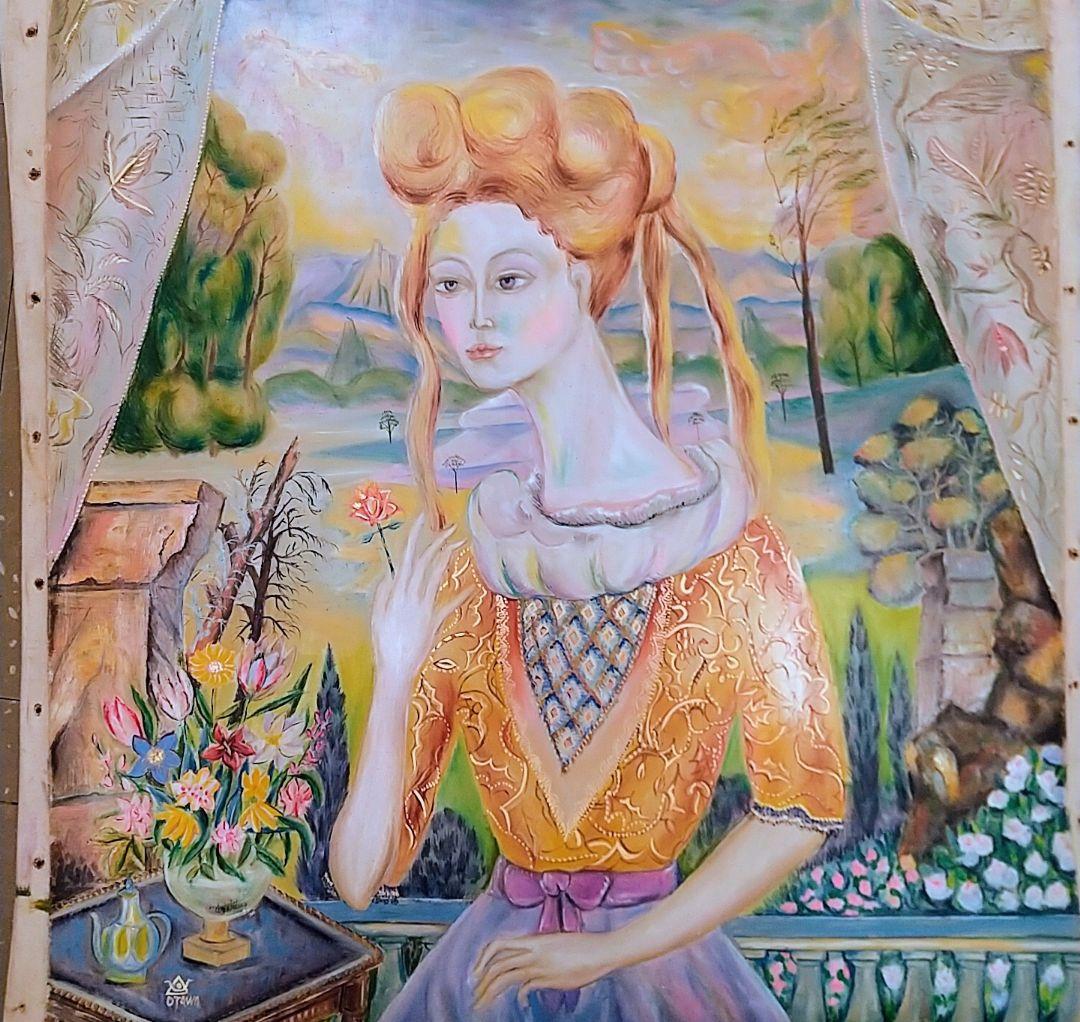 小澤勇寿朗 作 ロココ婦人 1993年 12号油彩画 キャンパスのみ木枠つき