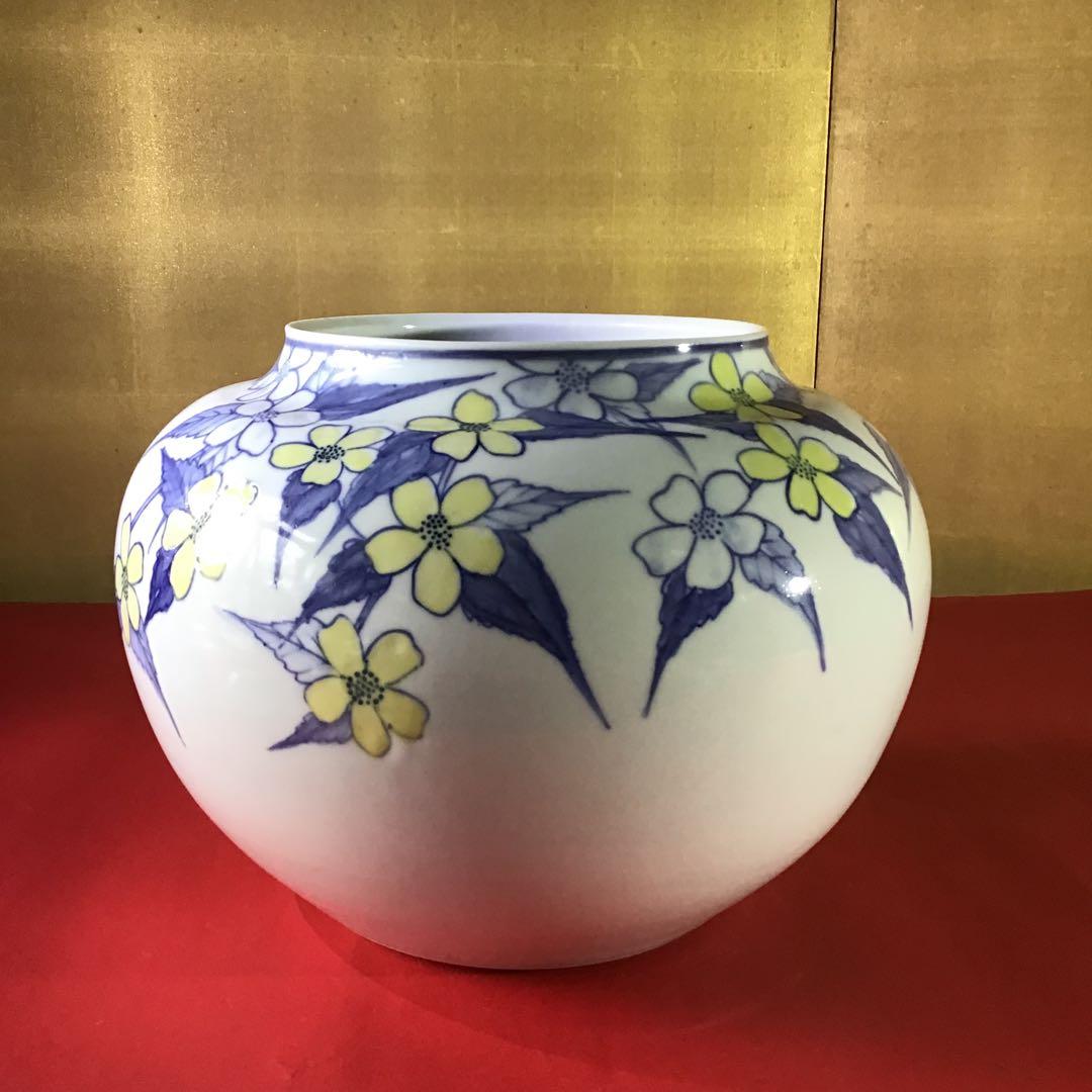 山吹図柄　大花瓶　篠田明子　傑作品