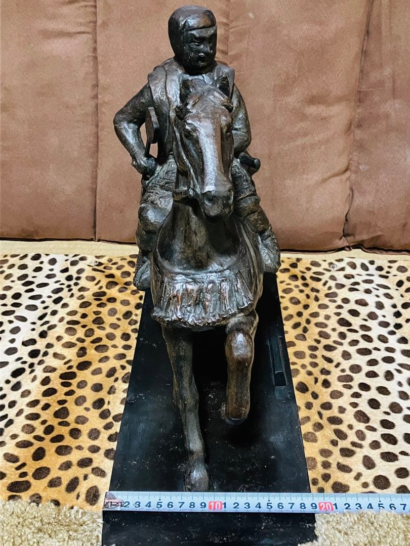 上杉謙信 銅像 置物 ブロンズ 金属製 馬 レトロ 戦国武将 武士 鎧 兜 武具