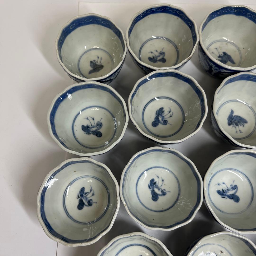 専用古伊万里　染付大猪口17客　木箱口径約8.5㎝　東Y7-0620⭐︎2Fトヒコ