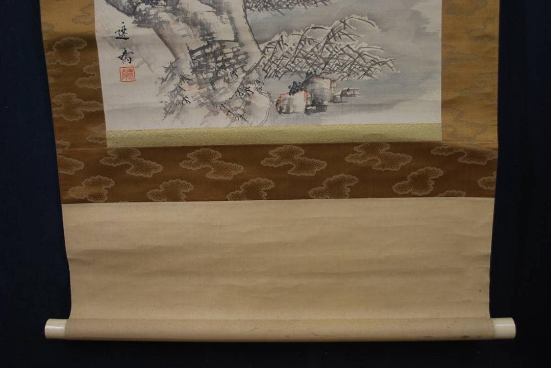 【真作】作者不詳/雪景観池図/掛軸☆宝船☆R‐112　JM