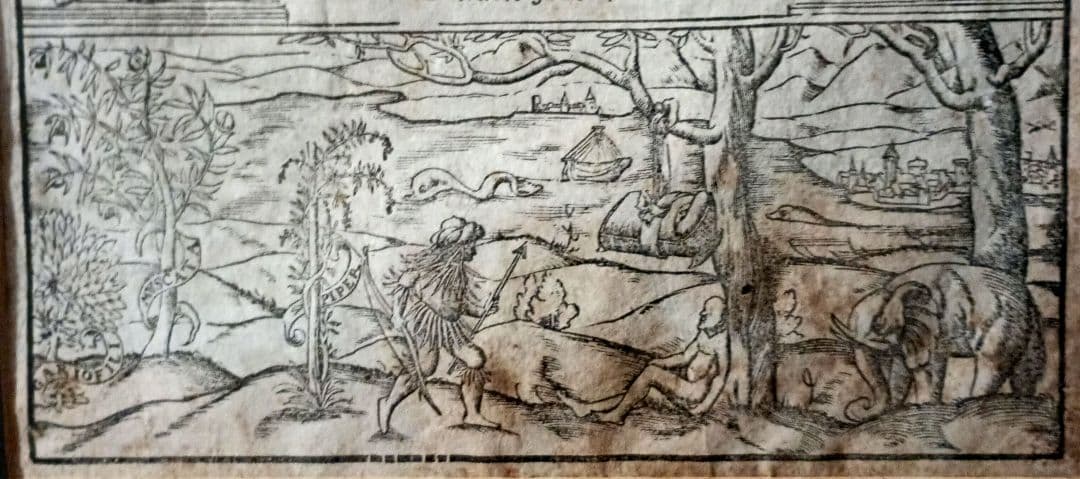 額装品　木版画　古地図の扉絵　1572年　ミュンスター　稀少　入手難作品