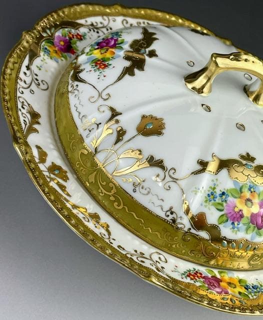【希少】オールドノリタケ ２３㎝ 花紋蓋付き金盛り皿 深皿 ボウル 金彩