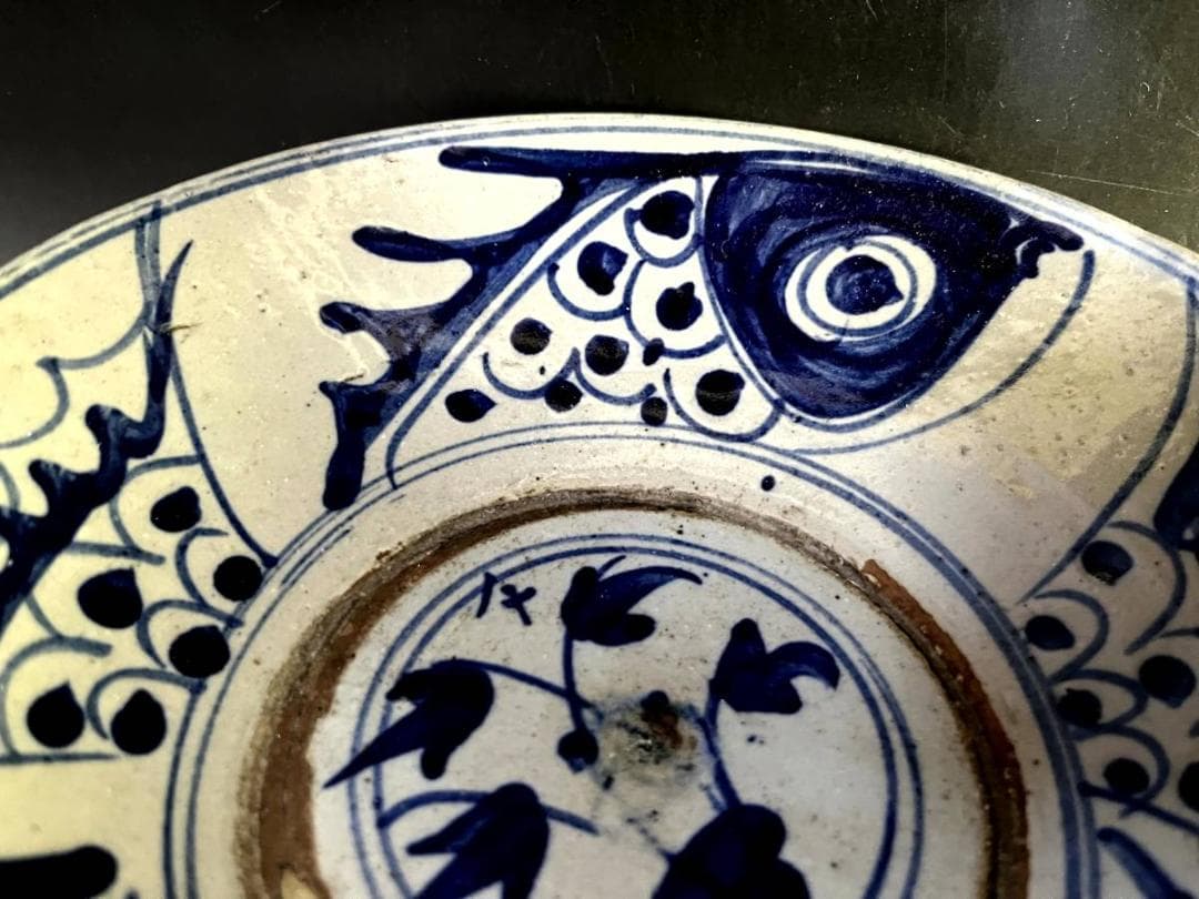 皿■支那皿 染付魚紋 青華 古い飾り皿 古玩 唐物 中国 古美術 時代物 骨董■