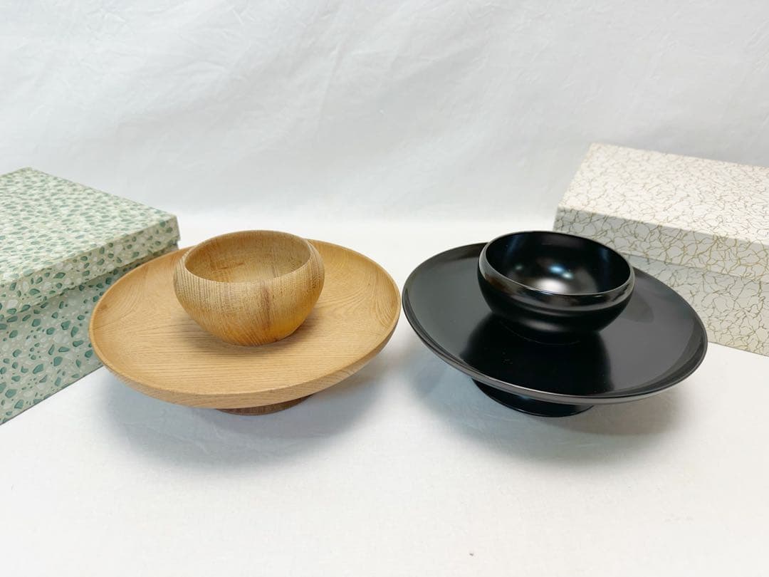 ほぼ未使用 茶道具 木製黒真塗 天目台 茶道具 欅 貴人台 2点 セット 元箱