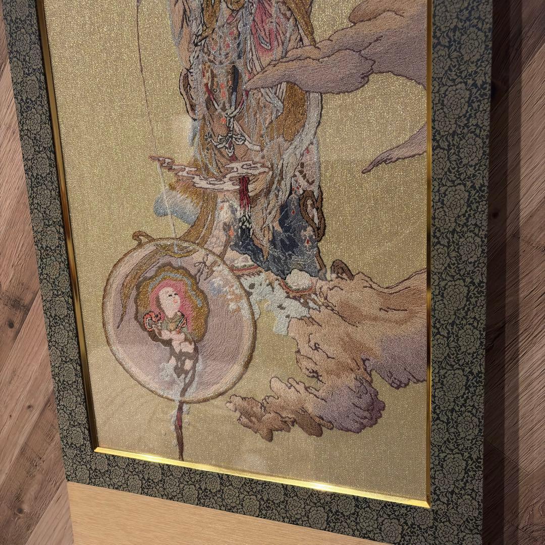 文化刺繍 慈母観音図 着色絹本 仏画 仏教美術 悲母観音 刺繍画 刺繍アート