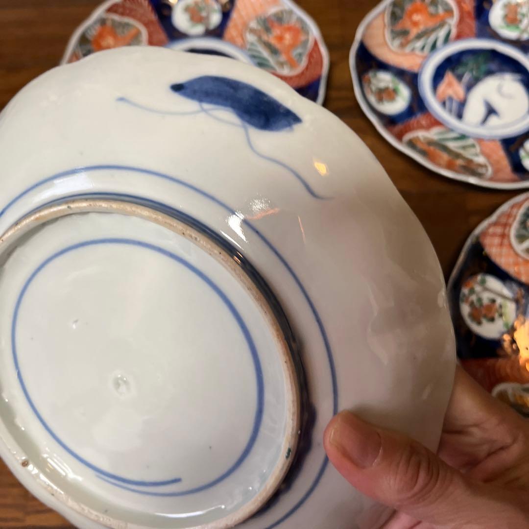 期間限定最終処分特価　古伊万里色絵　大皿五枚セット　完品　一枚おまけ　綺麗な状態